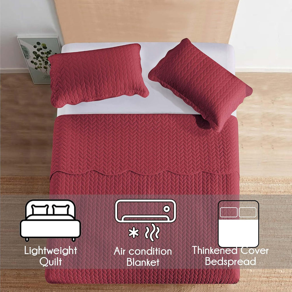 MOONLIGHT20015 Twin Quilt Bedding Set (68' x 86') - Bulk Pack of 10 Wholesale for Hotels, Guest Bedroom & Airbnbs - Lightweight Microfiber Reversible Embossed Quilts Bedspreads (Burgundy)