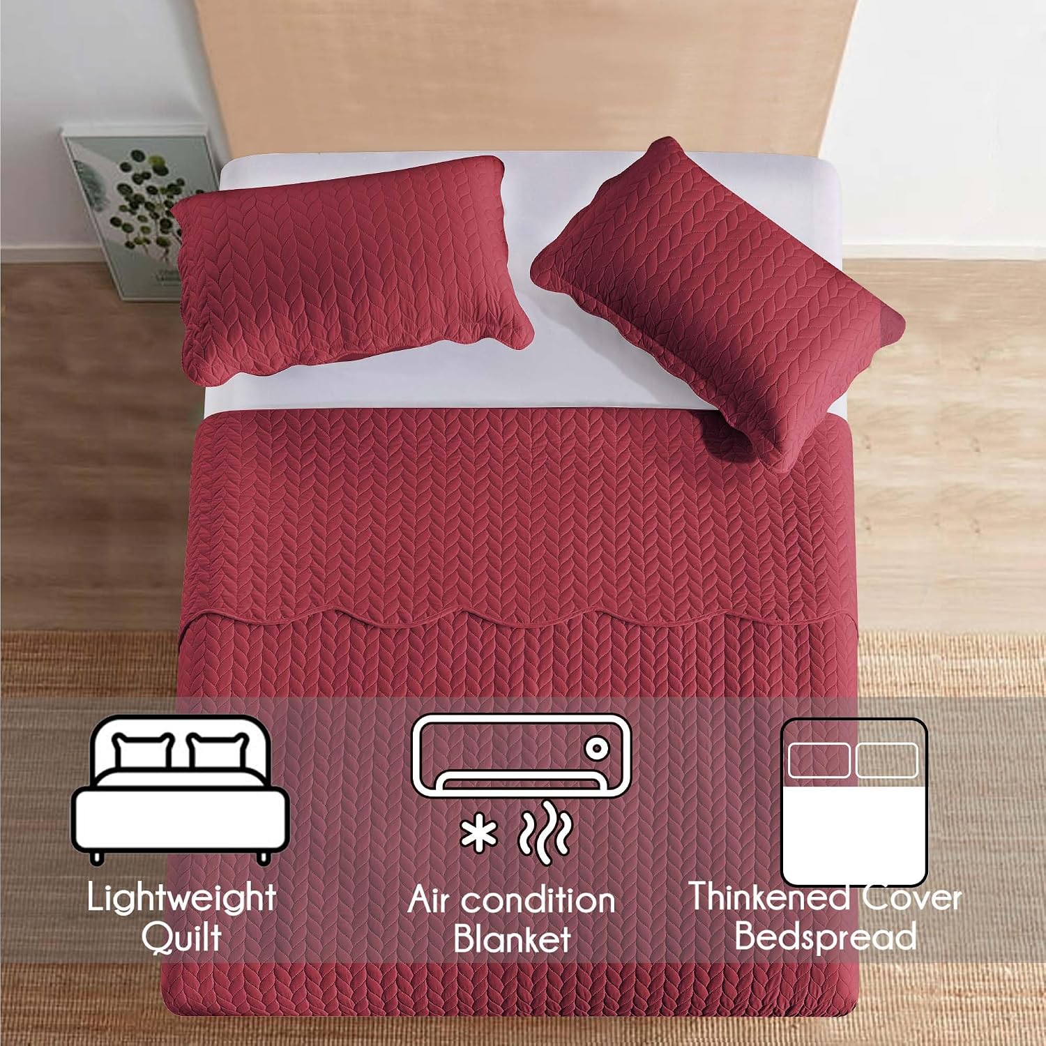 MOONLIGHT20015 Twin Quilt Bedding Set (68' x 86') - Bulk Pack of 10 Wholesale for Hotels, Guest Bedroom & Airbnbs - Lightweight Microfiber Reversible Embossed Quilts Bedspreads (Burgundy)
