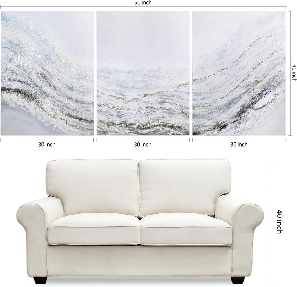 Empire Art Direct Abstract Wall Art Textured Hand Painted Canvas by Martin Edwards, Triptych, 40' x 30' each, Blizzard
