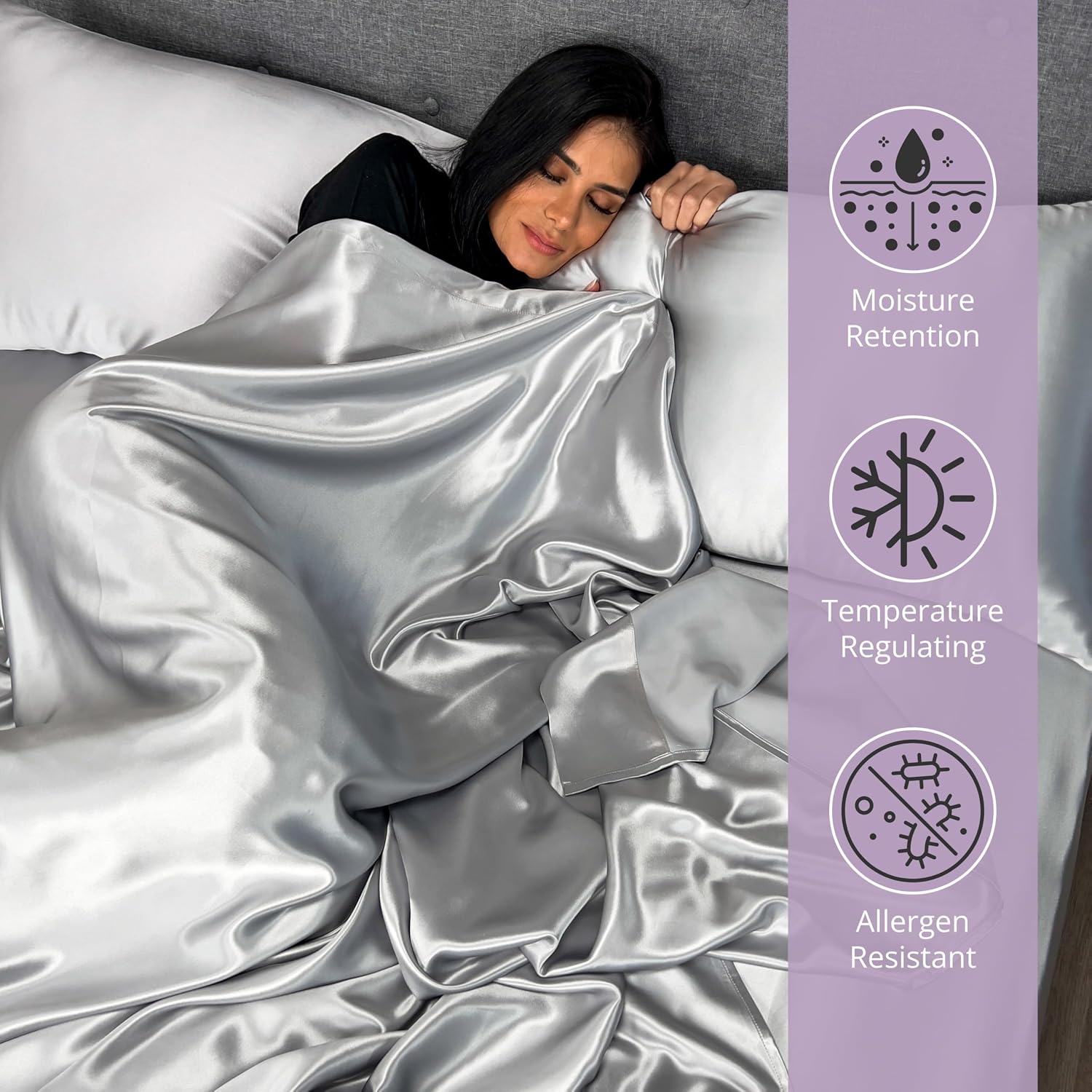 Mulberry Park 100% Pure Cal King Silk Sheet Set 4 Pcs - 22 Momme 6A Mulberry Silk Bed Sheets with 17' Deep Pocket - Breathable, Ultra-Soft, Oeko-TEX Certified, Seamless - Silver