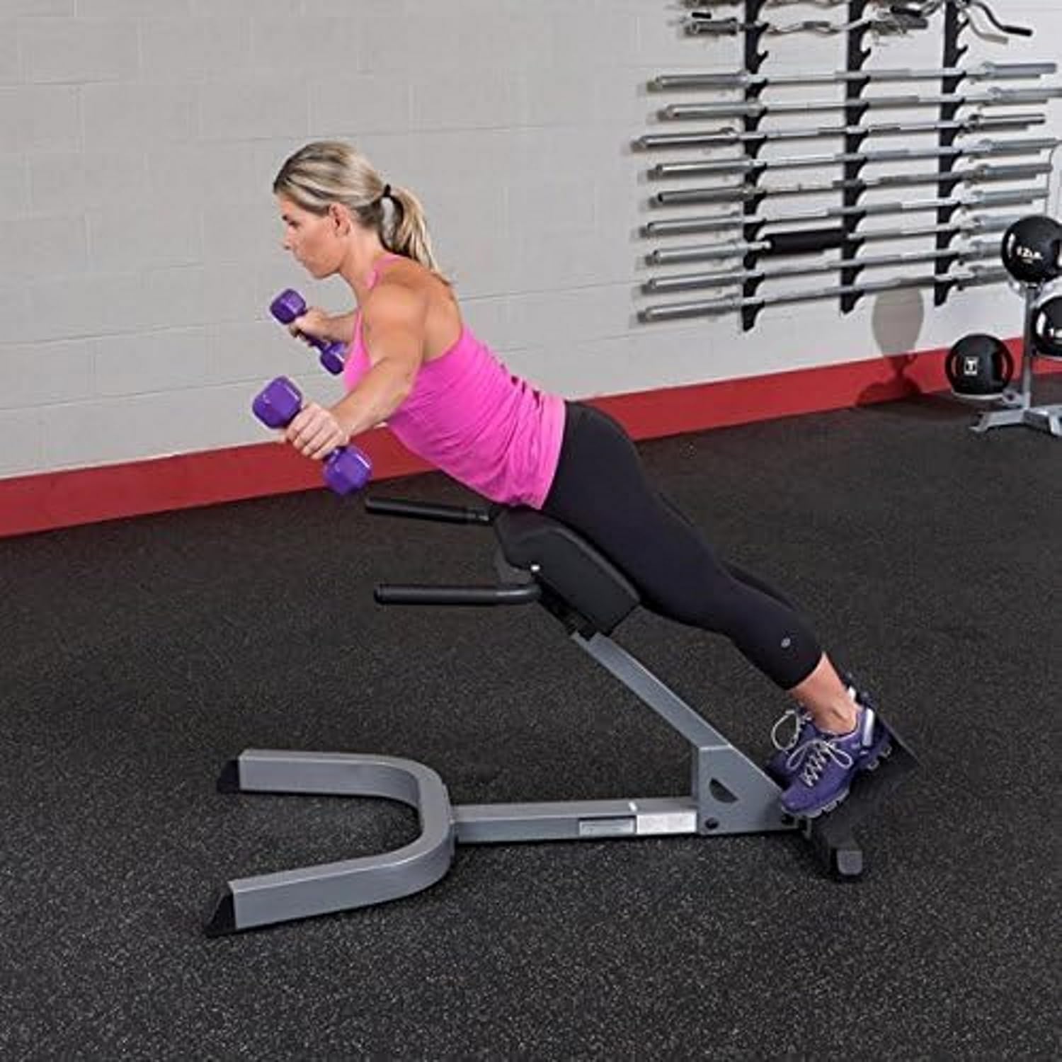 Body-Solid (GHYP345B) 45 Degree Hyperextension Bench - Adjustable Back & Abdominal Exercise Machine with Thick Support Pads for Home and Commercial Gym, Black