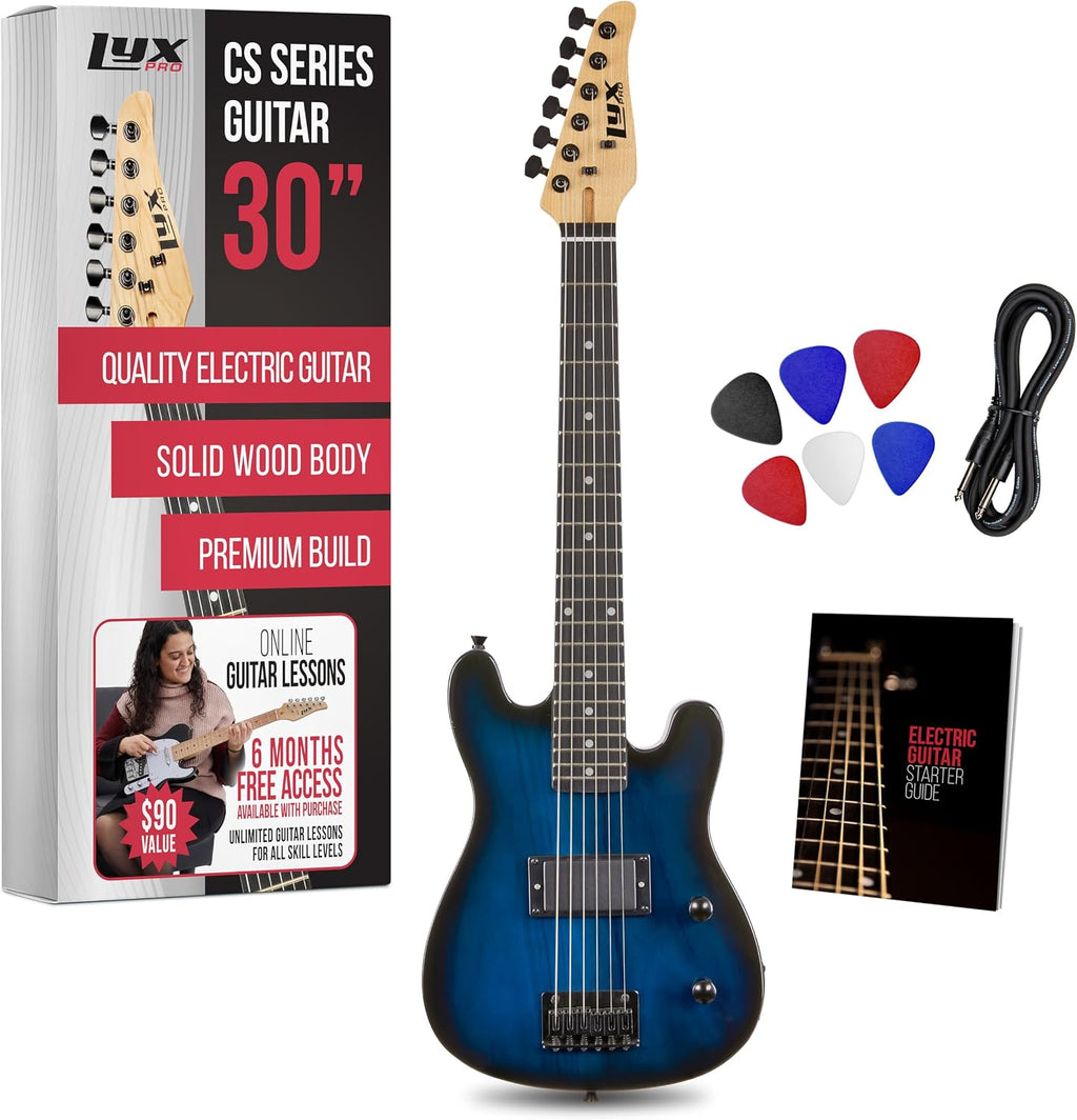 LyxPro CS 30' Electric Guitar Kit for Beginner, Intermediate & Pro Players with Guitar, Amp Cable, 6 Picks & Learner's Guide | Solid Wood Body, Volume/Tone Controls, 5-Way Pickup - Blue