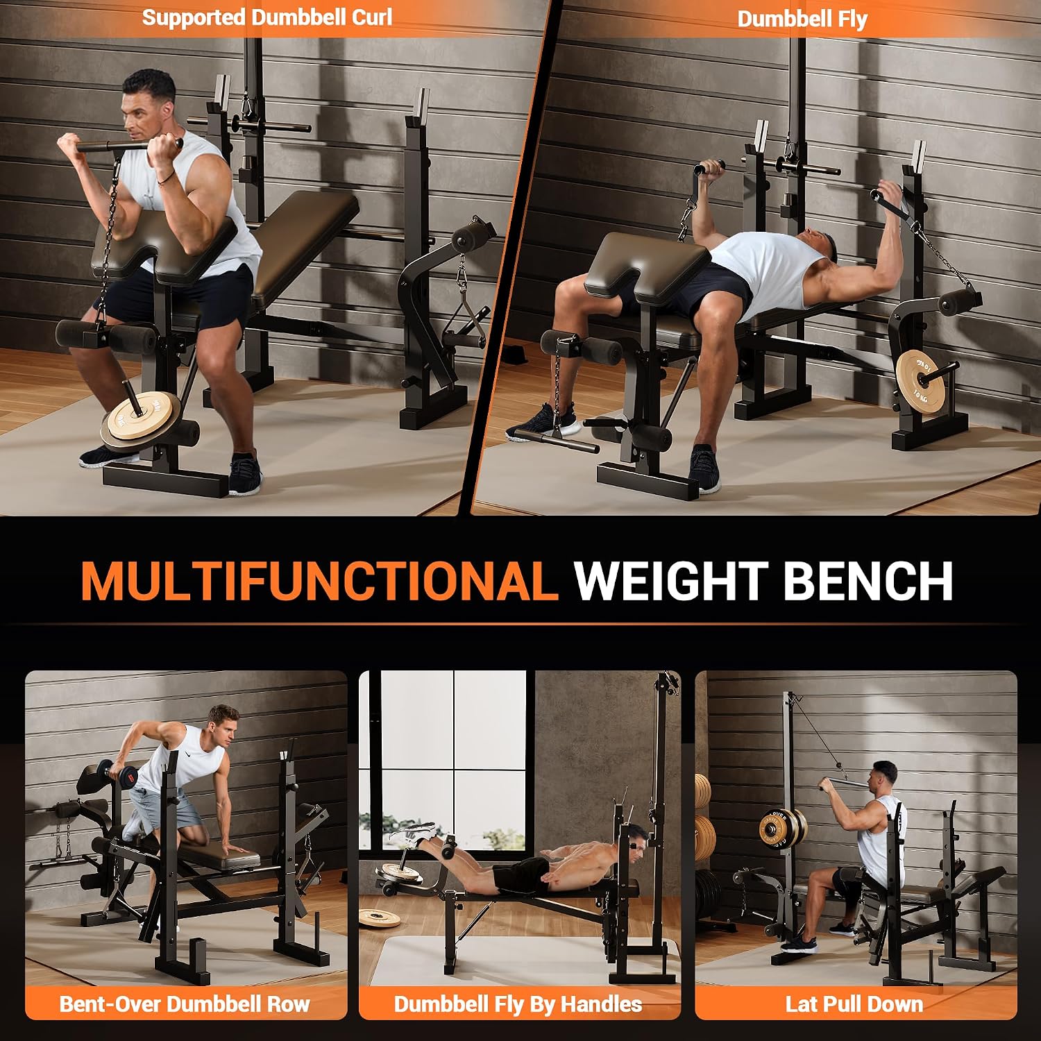 Adjustable Weight Bench, Foldable Flat Incline Decline Workout Bench & All-in-One Home Gym Training Station, Multi-Style & Weight Capacity Optional for Full Body Strength Training