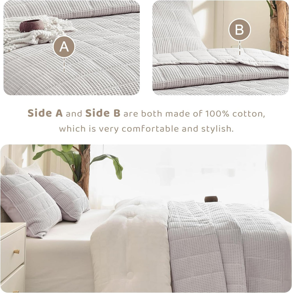 Sanracie Oversized King Quilt (120'x120'), Cotton Oatmeal Colored Waffle Quilt Bedding Set Extra Wide Large Luxury Aesthetic Bedspreads Soft Breathable Bedding Coverlet Sets 3 PCS