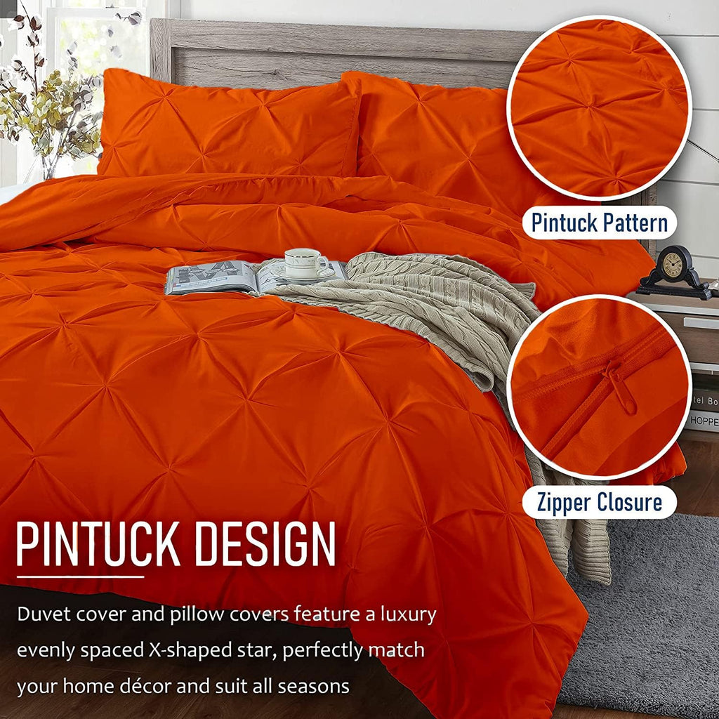 Crown Collection Luxuriate Hotel 1000-TC Hypoallergenic Ultra Soft Design 100% Egyptian Cotton Pinch Pleated Duvet Cover with Zipper Colser & 2pcs Pillow Case Set (Oversize 98x120, Orange)
