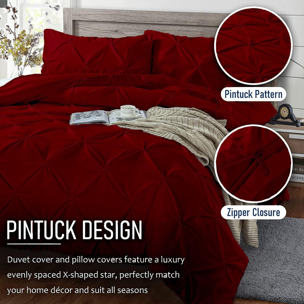 Crown Collection 1000-TC Hypoallergenic Ultra Soft Design 100% Egyptian Cotton Pinch Plated Duvet Cover with Zipper Colser & 2pcs Pillow Case Set (Oversize 98x120, Burgundy)