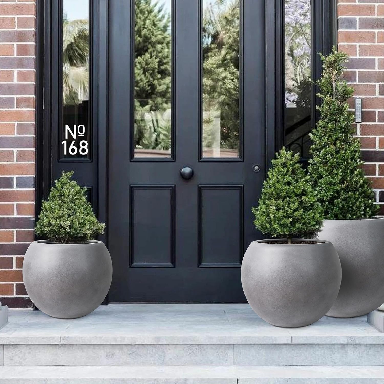 Panlaolao 13.5 H x 17' Dia (12' Pot Opening) Round Fiberstone Planter with Drainage Hole, Gray, Indoor/Outdoor Large Plant Pot for Home Patio Garden, Ideal for Large Plants