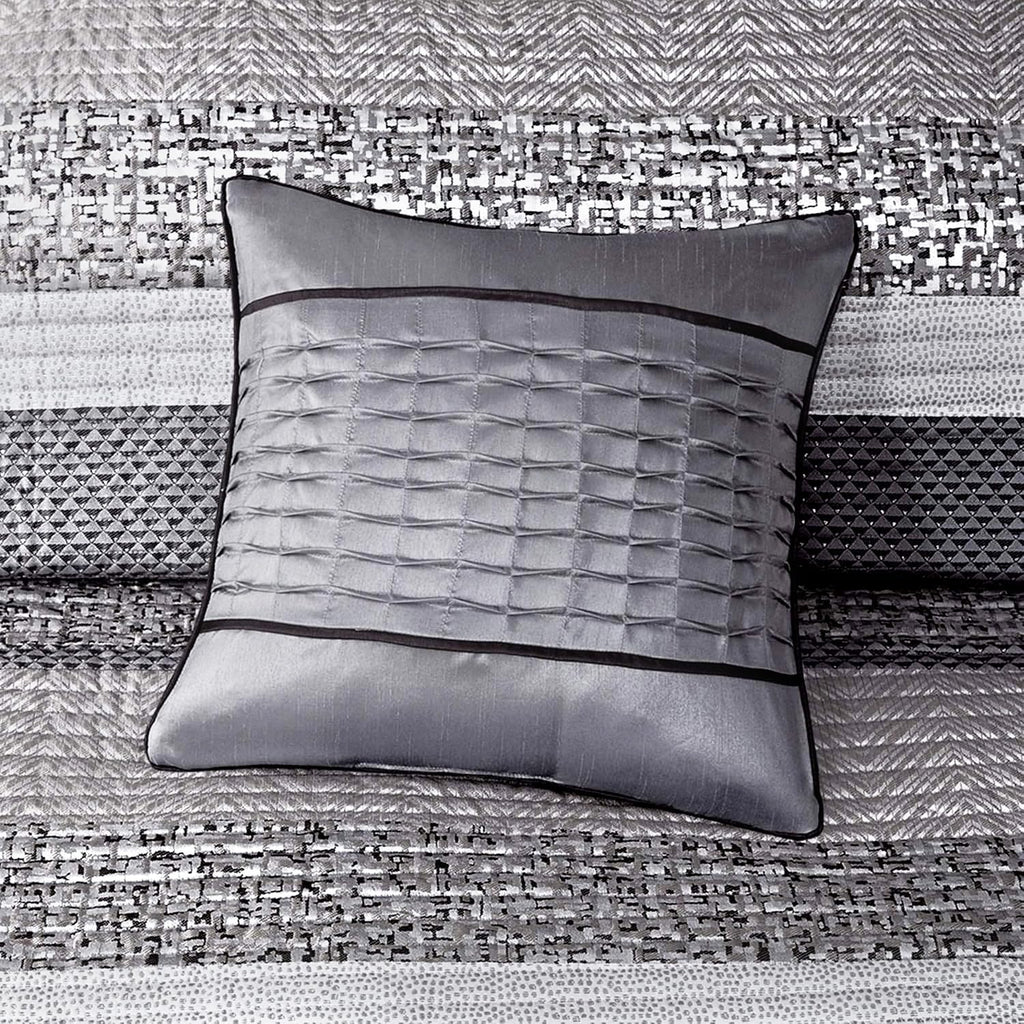 Madison Park King Quilt Set Lustrous Jacquard & Glitter Accent Coverlet Set - All Season, Lightweight Quilt Set, Shams, Decorative Pillow, King/Cal King Chevron Grey/Taupe