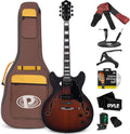 Pyle Semi Hollow Body Electric Guitar Set, 41.8' Full Size Jazz Instrument Kit with Gig Bag and Accessories, Matte Sunburst