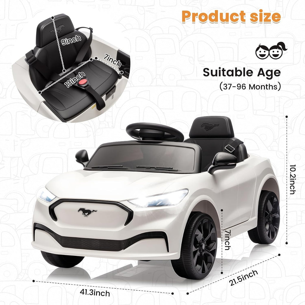 Bobike Electric Ride On Car for Kids, 12V Electric Toddler Car with Remote Control, Ride on Toys for Kids with LED Lights, Music Player, Lockable Doors (White)
