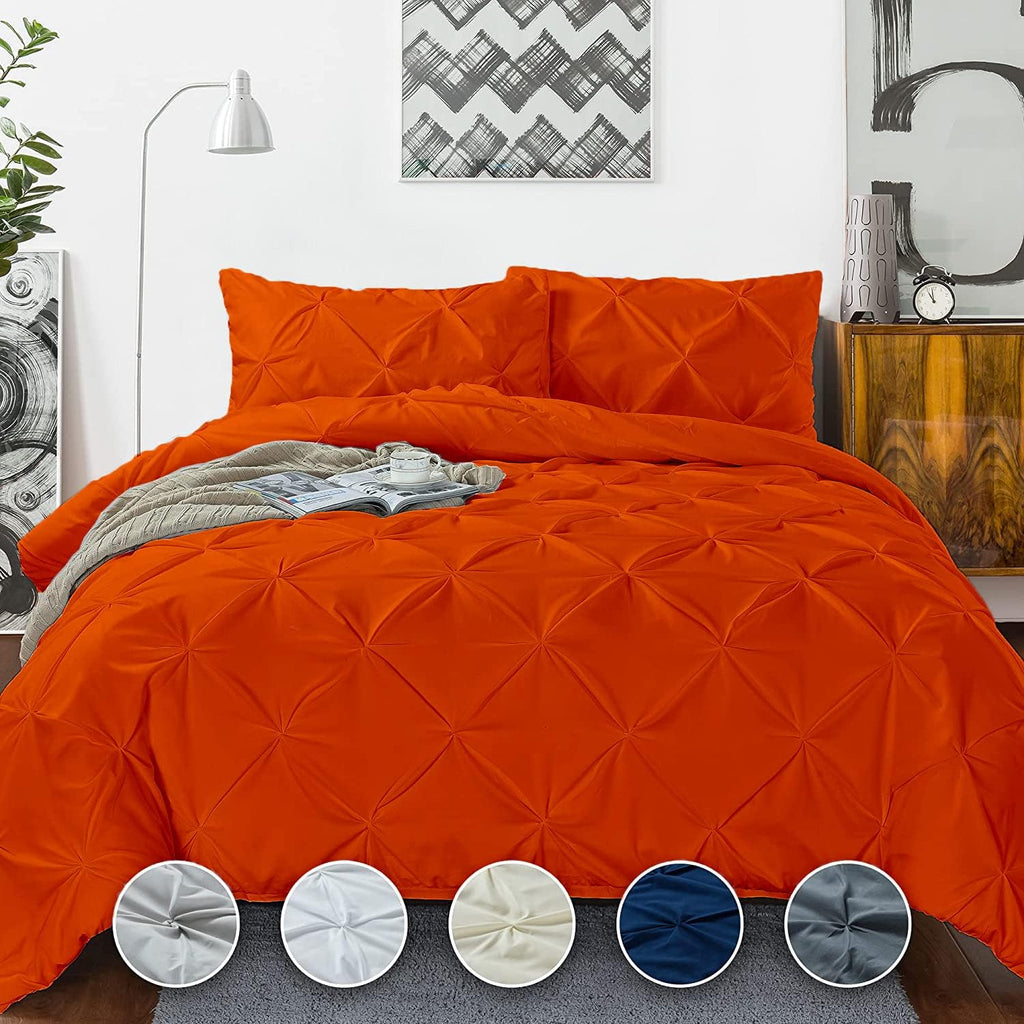 Crown Collection Luxuriate Hotel 1000-TC Hypoallergenic Ultra Soft Design 100% Egyptian Cotton Pinch Pleated Duvet Cover with Zipper Colser & 2pcs Pillow Case Set (Oversize 98x120, Orange)
