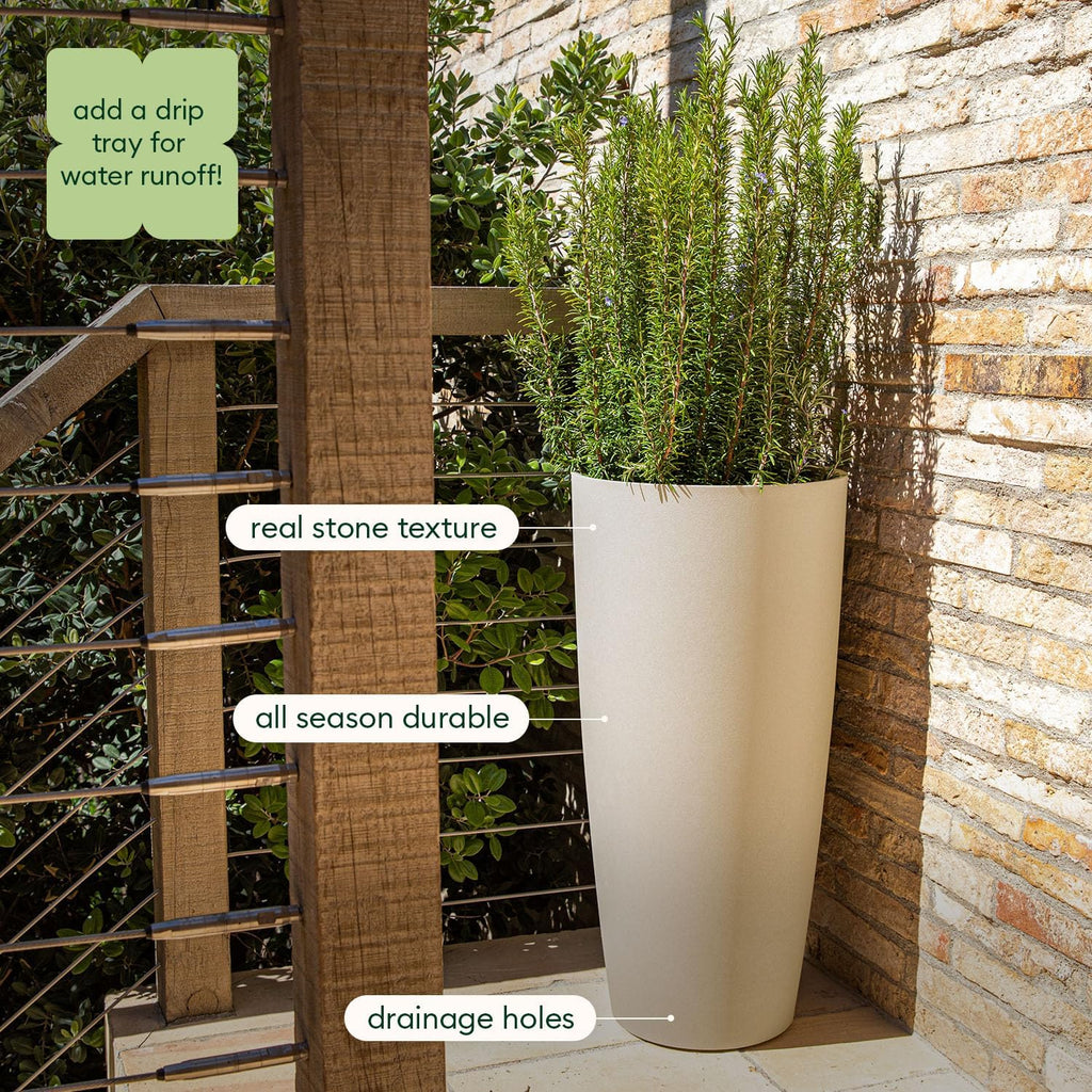 Veradek Mason Series Vega Planter - Round Tall Planter for Indoor or Outdoor Porch/Patio | Made from Plastic-Stone Composite with Drainage Holes | Modern Décor for, Flowers, Interior Plants