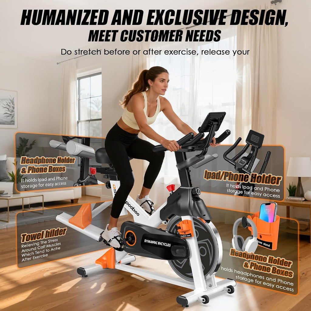 pooboo Exercise Bike,Stationary Bike with Exclusive App for Home,Magnetic Low Noise Indoor Cycling Bike with 350lbs Weight Capacity,Adjustable Seat,Tablet Mount and LCD Display for Weight Loss