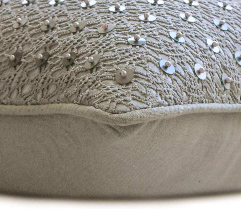 The HomeCentric Throw Pillow Case, Silver Euro Size Pillowcases, Pack of 2, 24x24 inch (60x60 cm) Silk Pillow Case Cover, Pillow Covers with Lace & Sequins & Embroidered, Abstract - Vanilla Lace