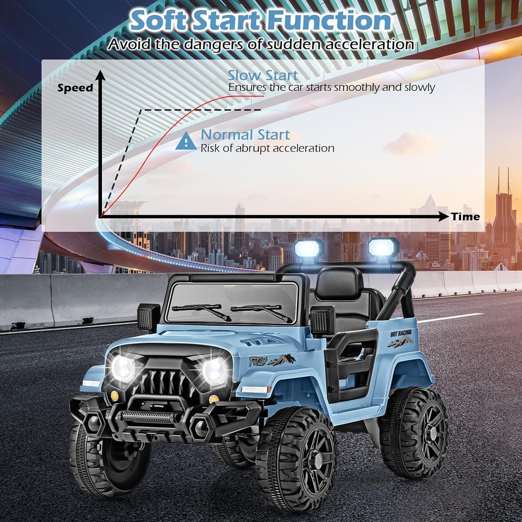 OLAKIDS Ride on Truck, 12V Battery Powered Electric Vehicle for Kids with Remote Control, Bluetooth, Power Display, LED Lights, Music Player, Ride on Toy for 3+ Boys Girls (Blue)