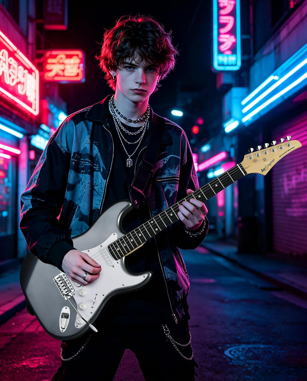 Leo Jaymz Beginner Electric Guitar 39' Kit with Portable Amplifier, Padded Gig Bag, Digital Tuner，Capo，Strap，Picks， HSS Pickups (Gray-HSS)