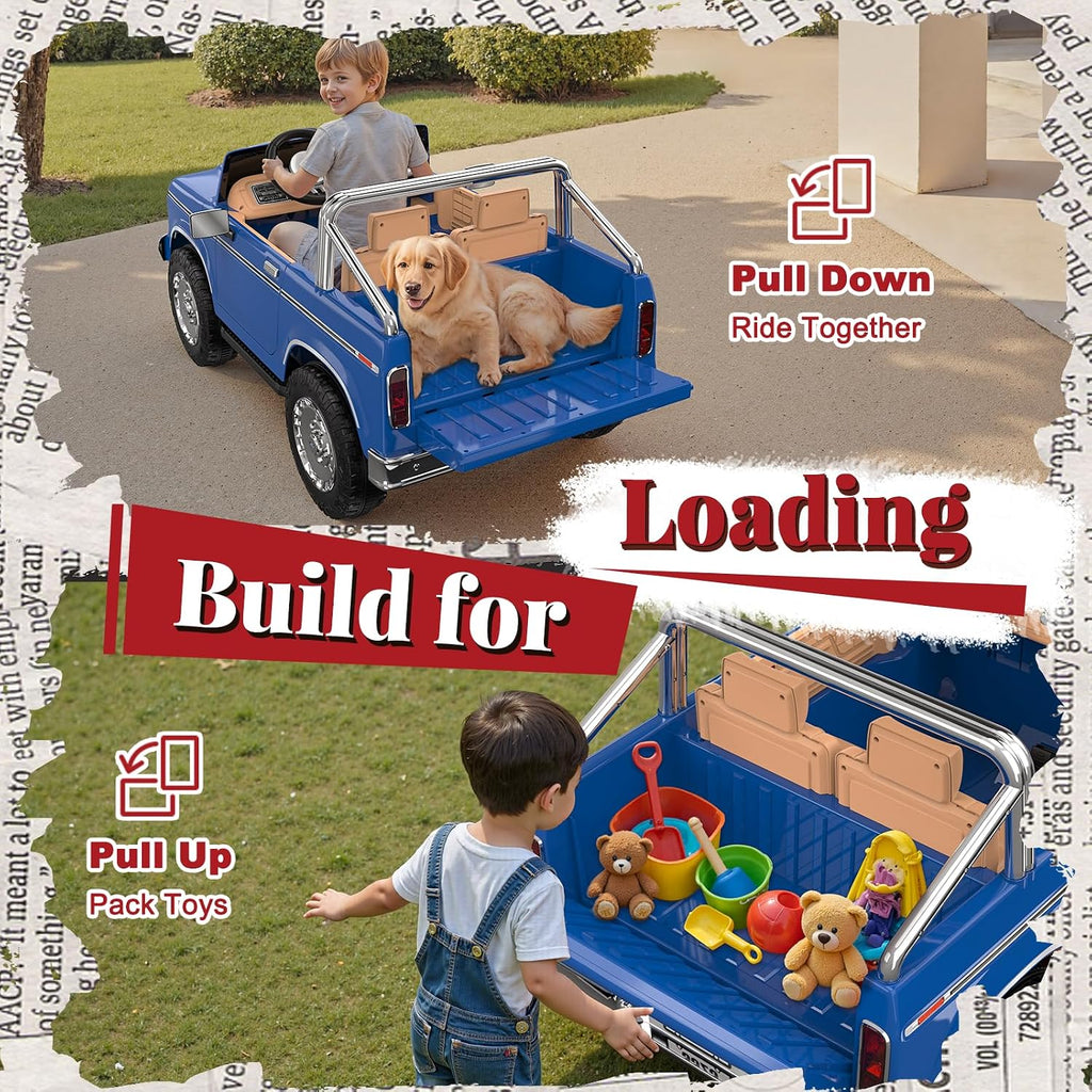 ANPABO Licensed Ford F-150 24V 2 Seater Ride on Car for Kids, 4x100W Motors for All-Terrain Electric Car w/Parental Remote, Retro Style, 3-Speeds, Large Storage Box, Music Player, Aged 3-8, Dark Blue