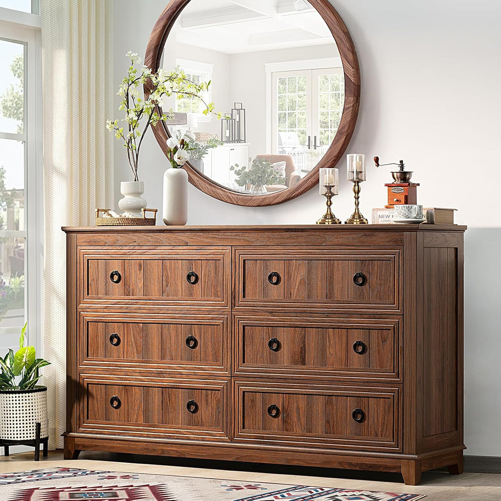 Joaxswe Farmhouse Furniture Set, Nightstands with Charging Station and 6 Drawers Dresser for Bedroom, 54 Inch Wide Wood Dresser and 18' Night Stands for Bedroom, Living Room, Hallway
