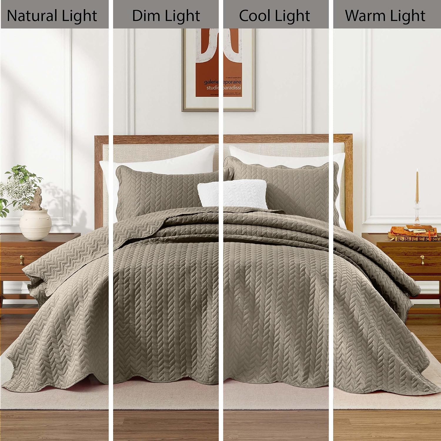 MOONLIGHT20015 8 Pack Quilt King Size Bedding (106' x 96') - Bulk Wholesale for Hotels, Guest Bedroom & Airbnbs - Lightweight Microfiber Reversible Embossed Quilts Bedspread (Beige)