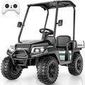 24V KidsGolf Cart w/Detachable Awning–4WD 2 Seater Ride on Car w/Large Storage Trunk, Remote Control, 3 Speeds, Music Player, LED Lights, Ride On Toys, Gift for Kids Ages 3-8(Black）