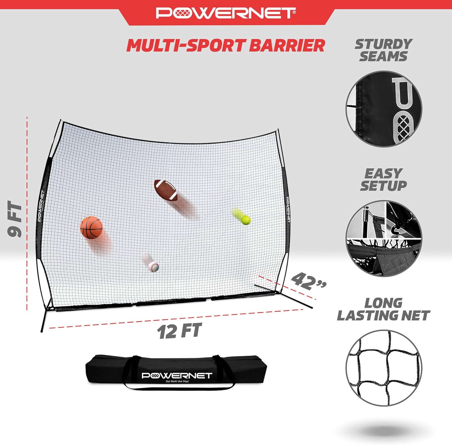 PowerNet Portable Sports Rebounder -Basketball, Volleyball, Soccer, Baseball, Softball and Lacrosse, Backyard & Garage Backstop, Indoor Outdoor Safety Net for Protection