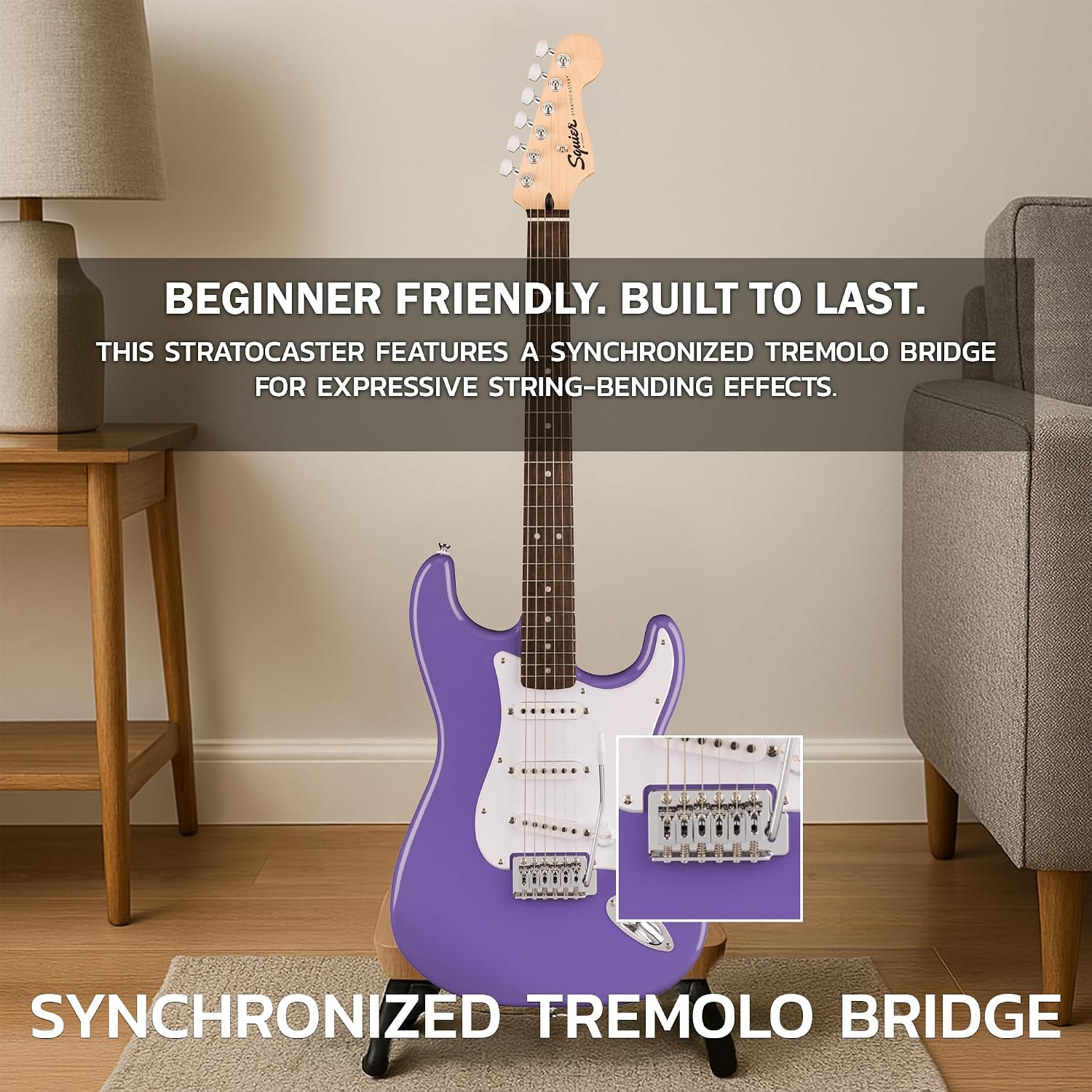 Fender Squier Sonic Stratocaster - Ultraviolet Bundle with Frontman 10G Amp, Tuner, Strap, Cable, Picks, and Austin Bazaar Instructional DVD