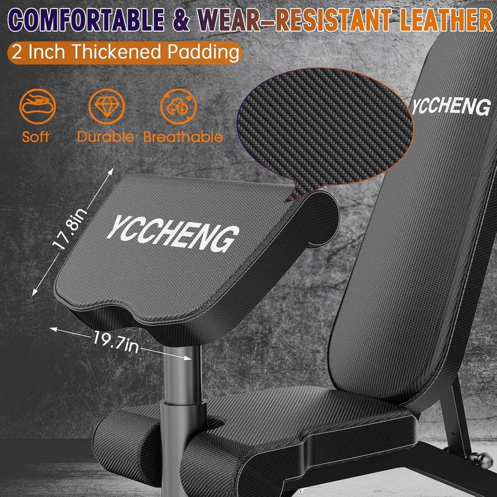 Muti-functional Adjustable Weight Bench/Workout Bench with Barbell Rack Set for Home Gym, Upright Incline Flat Exercise Benches with Preacher Pad