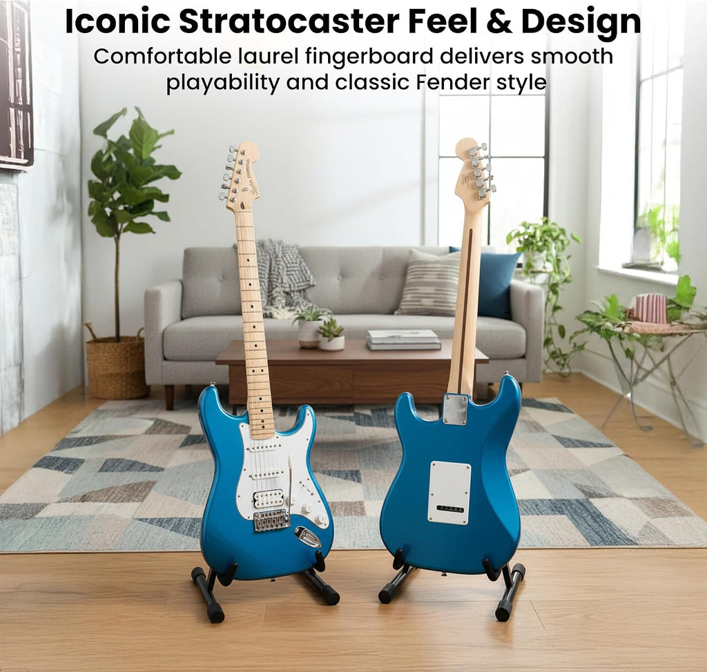 Fender Squier Affinity Stratocaster HSS - Lake Placid Blue Bundle with Frontman 15G Amplifier, Instrument Cable, Gig Bag, Tuner, Strap, Picks, and Austin Bazaar Instructional DVD