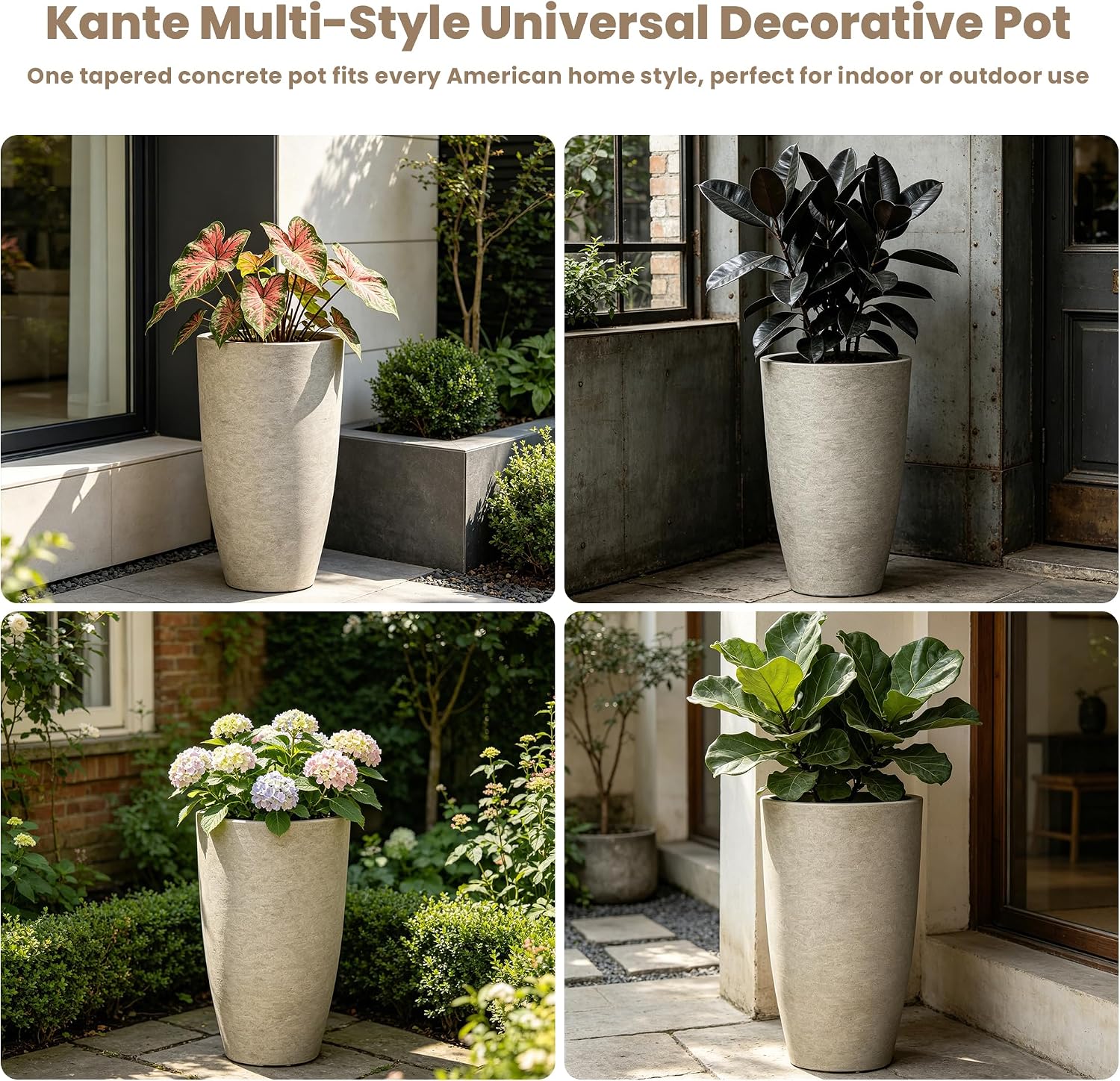 Kante 23.6' Tall Bullet Shape Concrete Planter, Large Tapered Plant Pot with Drainage Hole & Rubber Plug – Breathable Handmade Weathered Concrete for Floor, Entryway, Patio