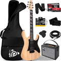 Pyle Prog Rock EG Series Electric Guitar with Amp Kit, 39' Full Size with Dual Humbucker Pickups, Low Profile Neck and Solid Paulownia Body, Premium Accessory Kit Included (Prog Rock, Natural)
