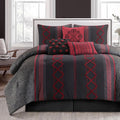 LANCO MODERN LIFESTYLE Black Red King Comforter Set, 7 Pieces All Season Bedding Sets in a Bag with Geometric Terry Embroidered Comforter, Bed Skirt, Pillow Shams and Decorative Pillows