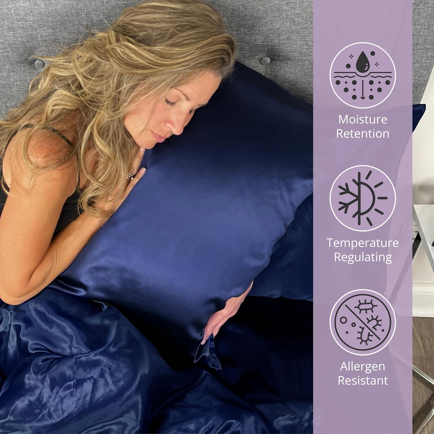 Mulberry Park 100% Silk Sheet Set - 30 Momme, Grade 6A Charmeuse Mulberry Silk - 4pc Set, King Size with 16' Deep Pocket Fitted Sheet, Navy