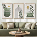 Large Framed Sage Green Boho Wall Art for Living Room, 3 Piece Mid Century Modern Bohemian Canvas Artwork for Walls, Botanical Paintings Prints Pictures Wall Decor for Bedroom Home Office, 24x36 Inch