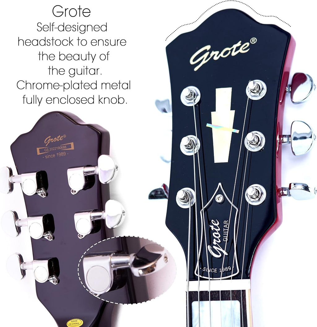Grote Full Scale Electric Guitar Semi-Hollow Body Guitar Stainless Steel Frets (Vintage Sunburst)