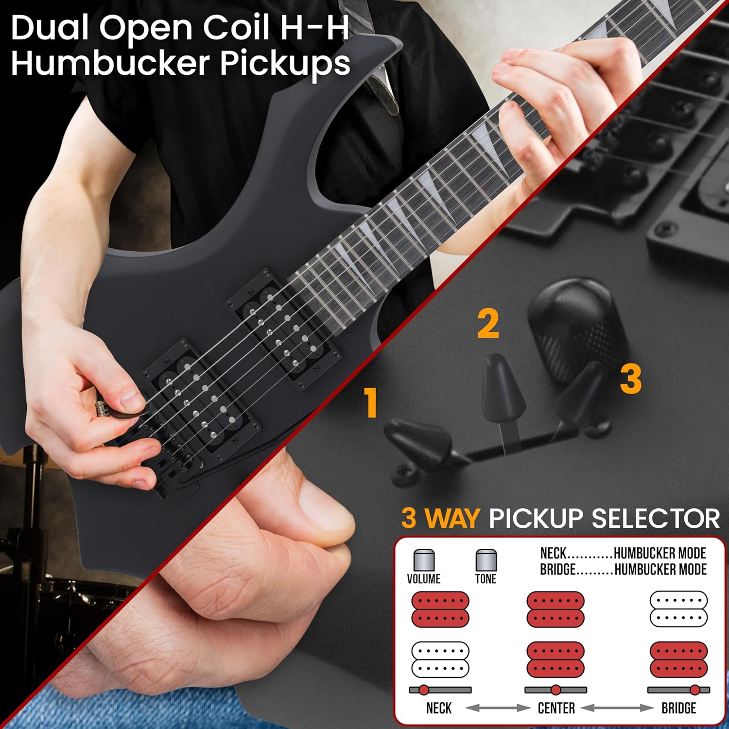 Pyle Heavy Metal EG Fire Electric Guitar Axe w/ Amplifier Kit, Full Size Instrument w/ Practice Amp & Accessories, Metal Axe, Black