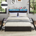 Kiivakii Full Size Bed Frame with Headboard, LED Platform Bed with 4 Storage Drawers, Built in Charging Station, Noise-Free, Metal Support Base, No Box Spring Needed, Black