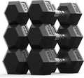 Rubber Encased Hex Dumbbell, Hand Weights with Anti-Slip Cast Iron Grip for Exercise & Fitness, Weights Dumbbells Set of 2 for Strength Training