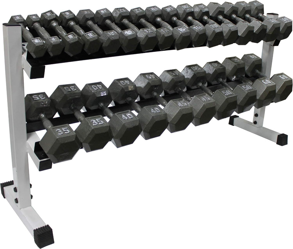 Ader 5-50lb Hex Dumbbells w/ 2-tier 60' Dumbbell Rack & Rubber Mat