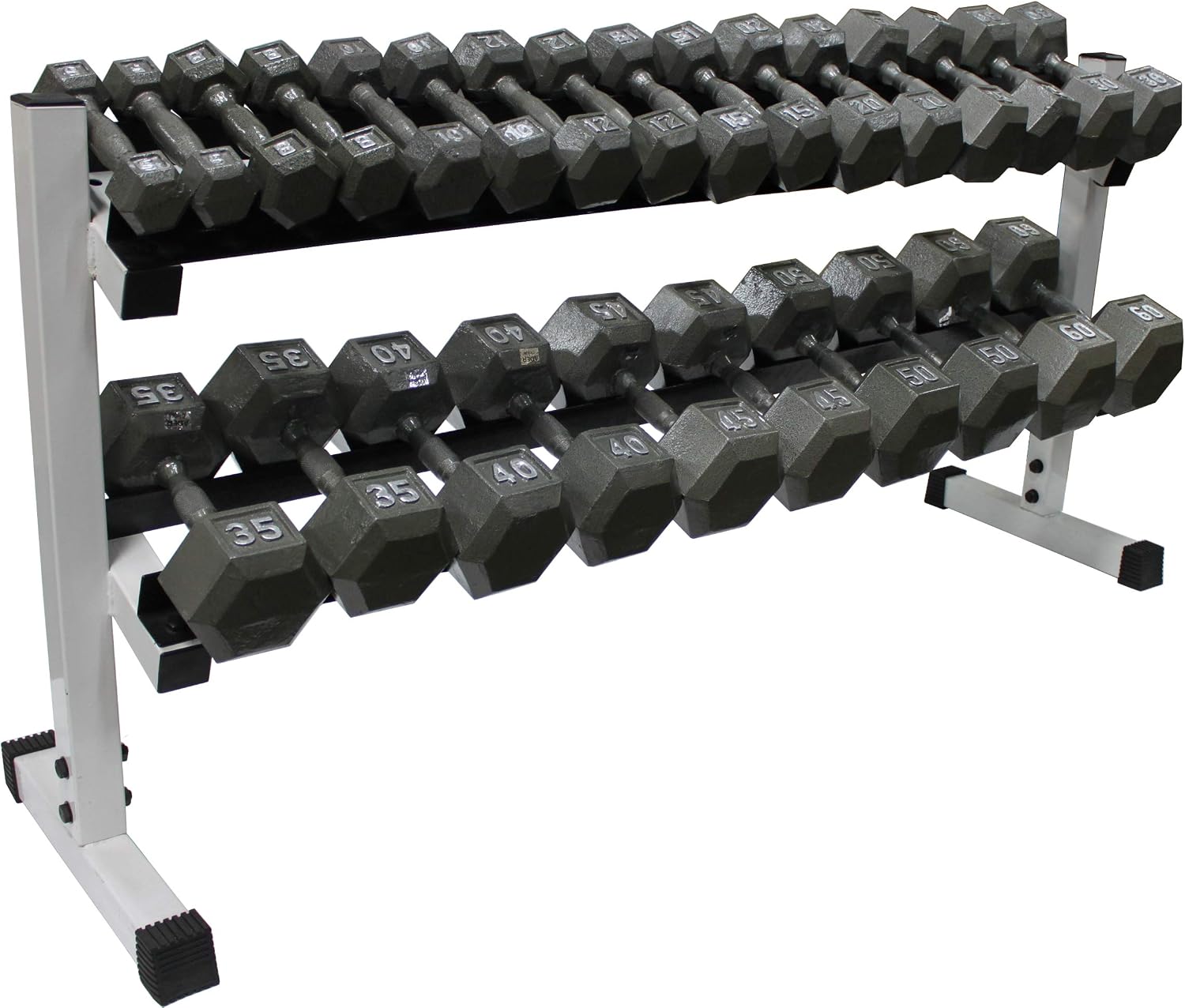 Ader 5-50lb Hex Dumbbells w/ 2-tier 60' Dumbbell Rack & Rubber Mat