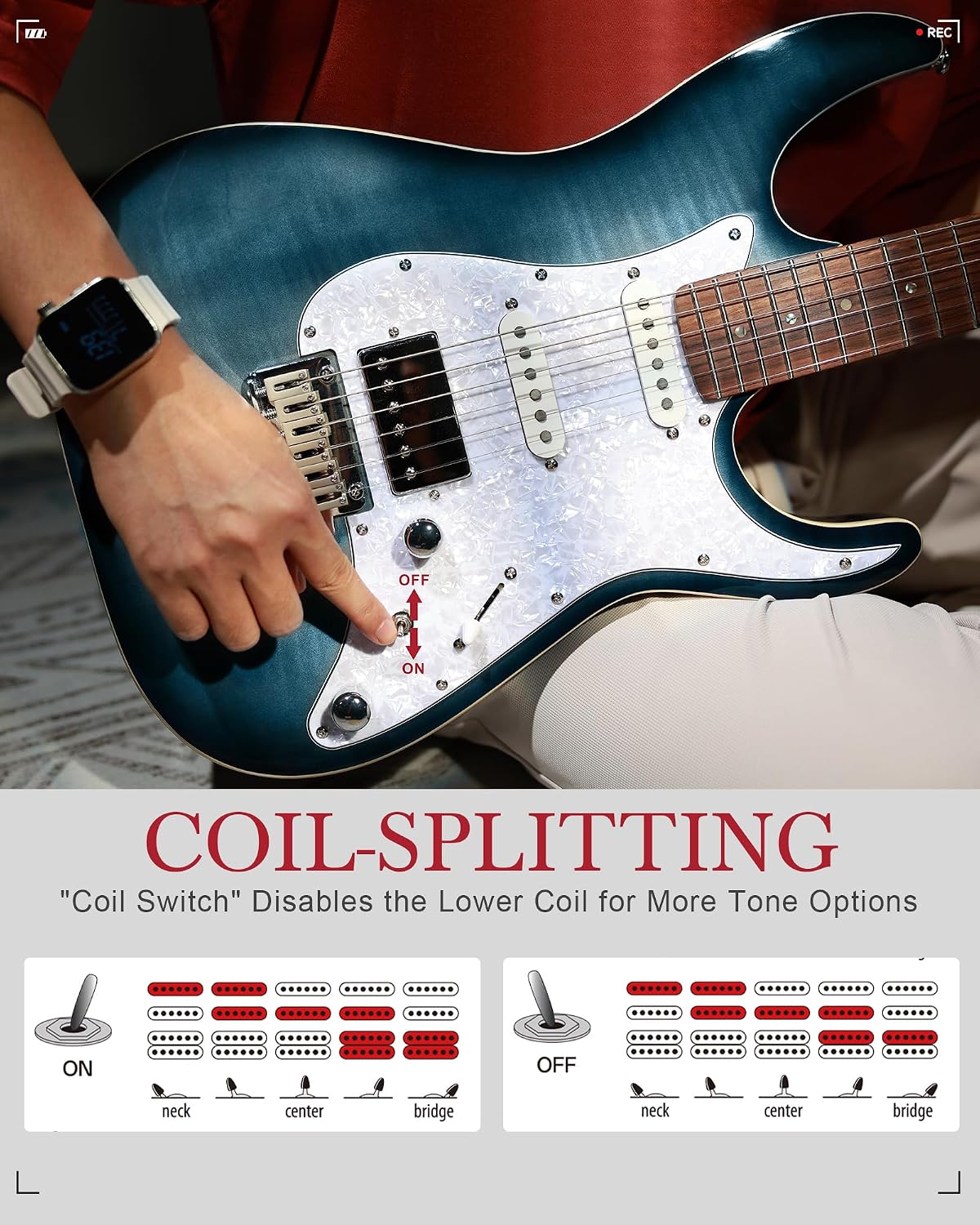 AKLOT Solid Body Electric Guitar - Flame Maple Top, HSS Alnico V Pickups with Coil-Split, Roasted Maple Neck, Locking Tuners, Veltrix Series, Storm Blue