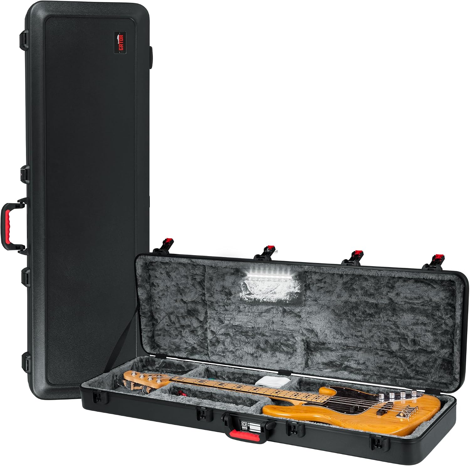 Gator Cases Molded Flight Case for Bass Guitar with Internal LED Lighting and TSA Approved Locking Latch, (GTSA-GTRBASS-LED)