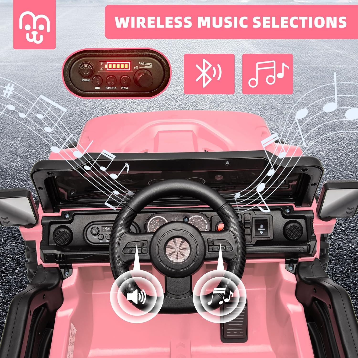 MINIATURE MOTORS 12V Kids Electric Ride on Truck Car Remote Control, Twin 35W Motors 3.5MPH Max Speed, Bluetooth Music Player, 4 Wheels Suspension LED Lights Safety Belt Gift for Boys Girls-Light Pink
