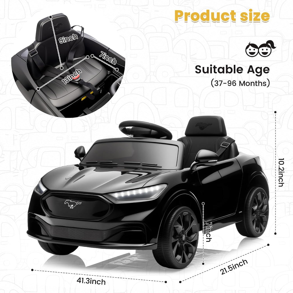 Bobike Electric Ride On Car for Kids, 12V Electric Toddler Car with Remote Control, Ride on Toys for Kids with LED Lights, Music Player, Lockable Doors (Black)