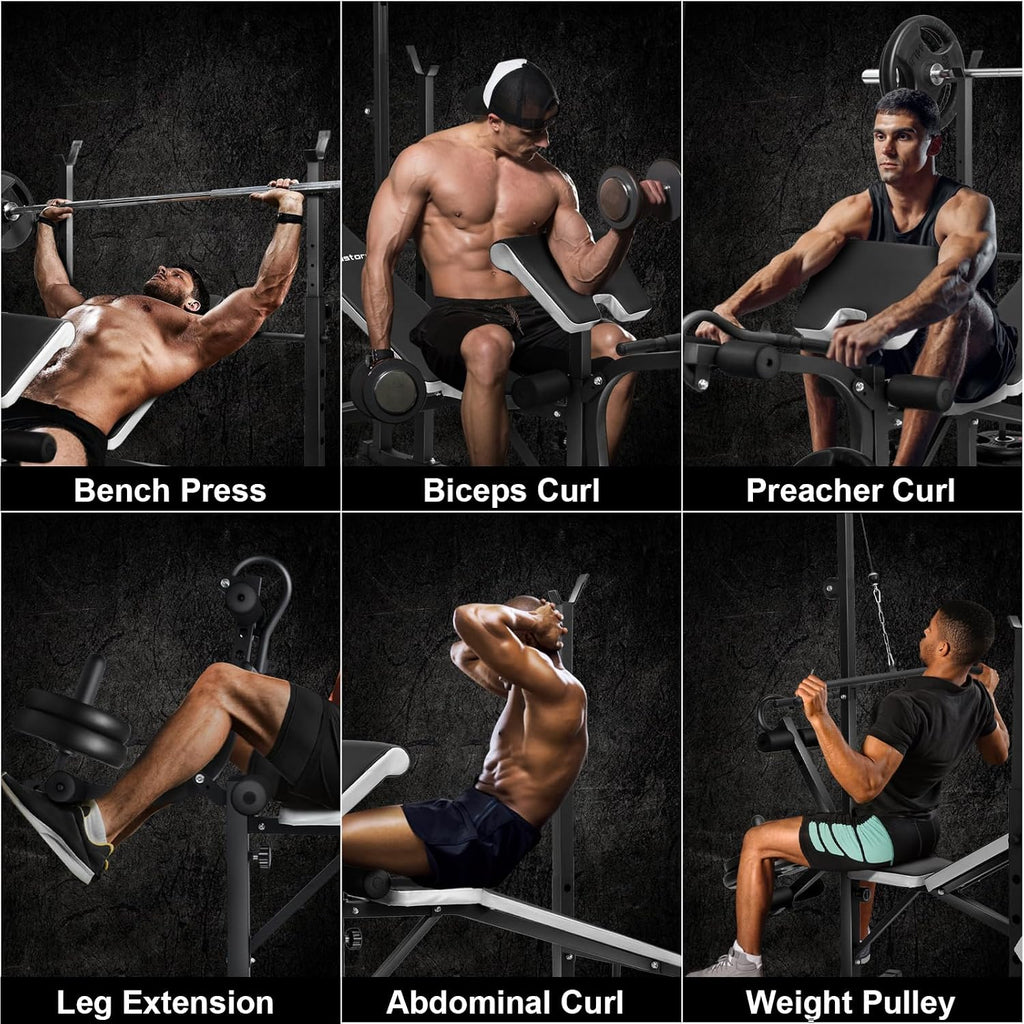 Olympic adjustable Weight Bench Set, Workout Equipment for Home Workouts, Bench Press with Preacher Curl, Leg Developer, Home Gym Full Body Workout