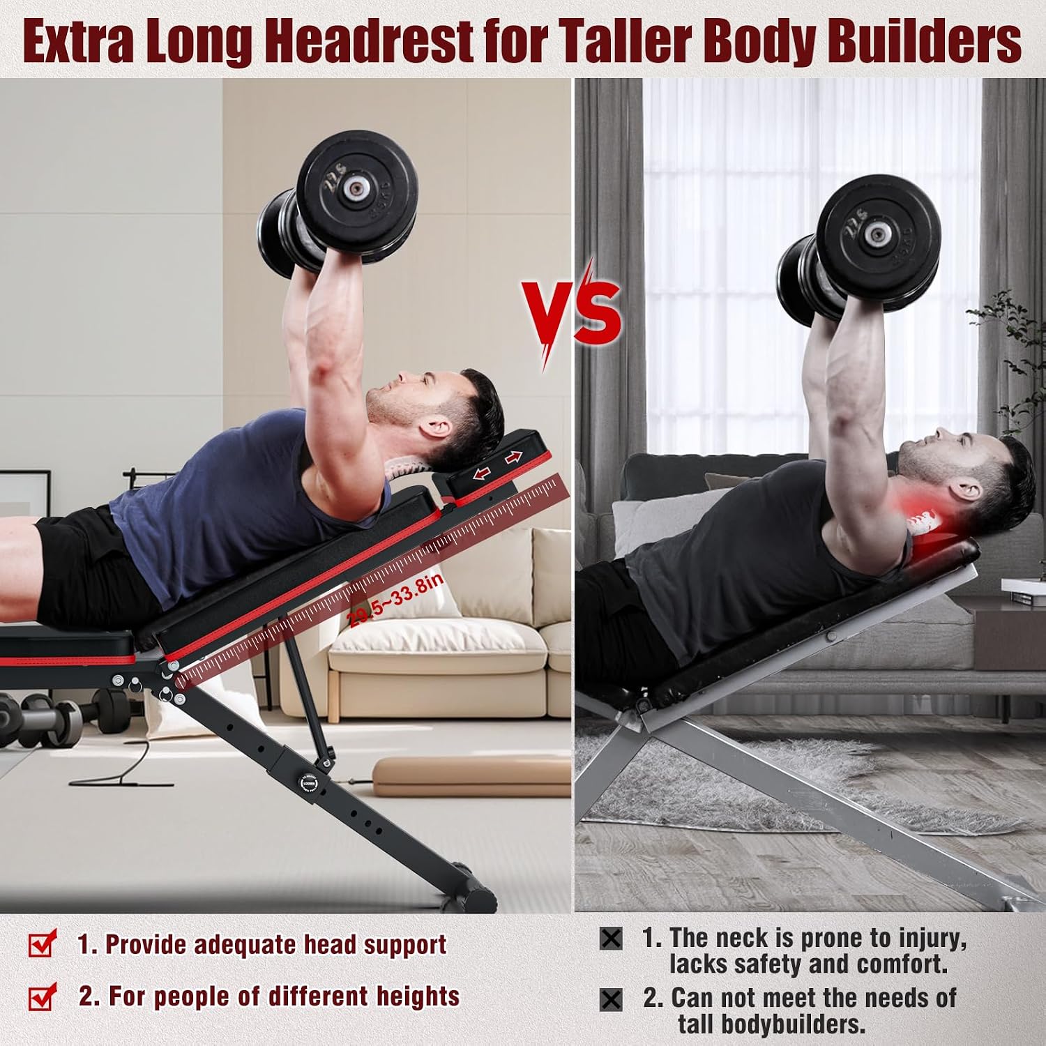 XDDIAS Adjustable Weight Bench, Workout Bench with Leg Extension and Preacher Curl Pad, Weight Bench for Home Gym, Foldable Exercise Bench, Quick Adjustment Incline Bench Press