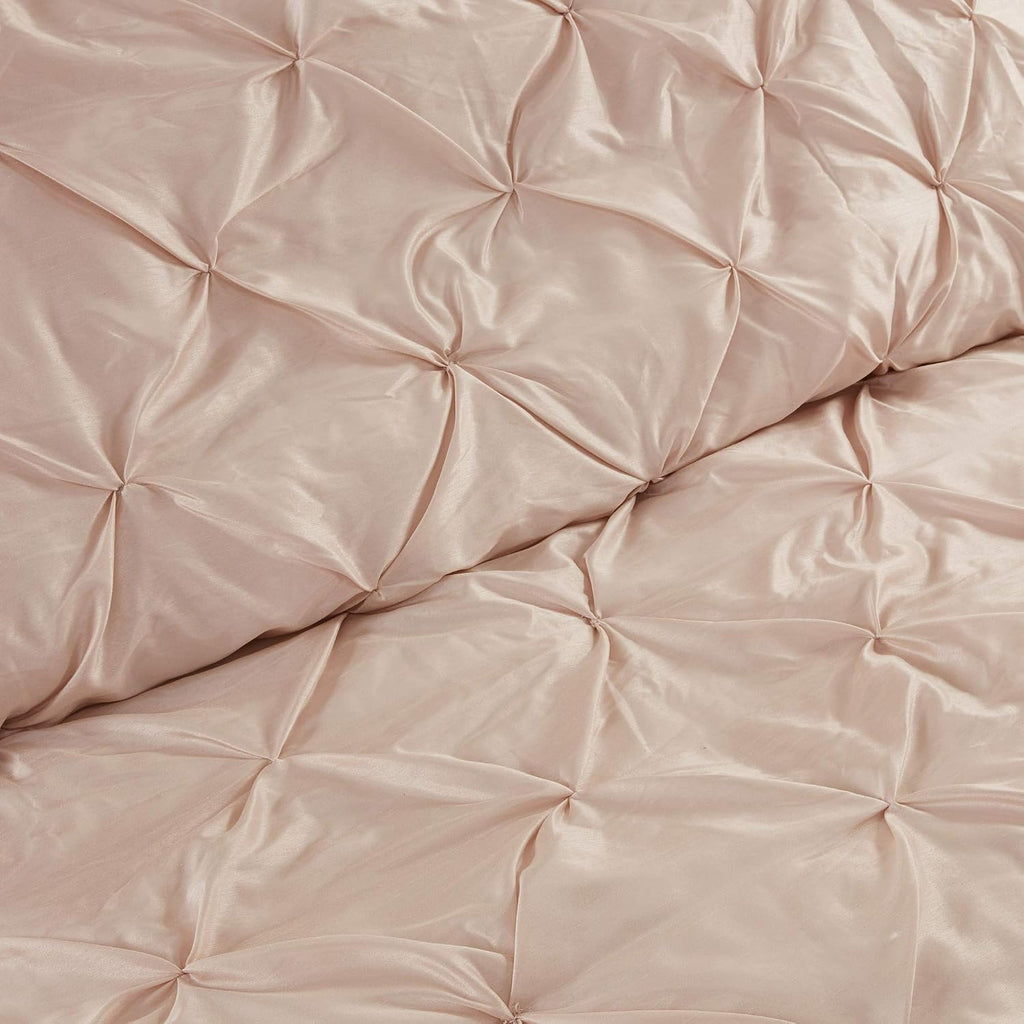 Madison Park Essentials Room in a Bag Faux Silk Comforter Set-Luxe Diamond Tufting All Season Bedding, Matching Curtains, Decorative Pillows, Cal King(104'x92'), Blush 24 Piece (MPE10-811)