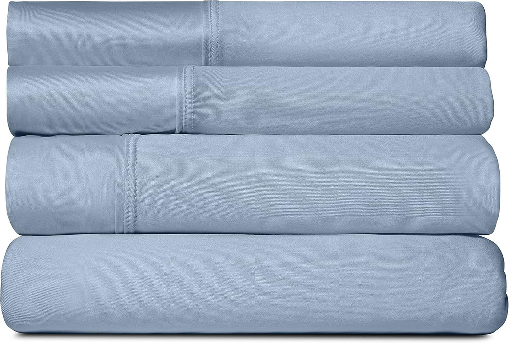 SHEEX - Active Comfort Cooling Sheets Set (Queen) Blue Sky - Moisture Wicking - 1 Flat Cooling Sheet, 1 Fitted Cooling Sheet, 2 Cooling Pillow Covers - Wrinkle Free - Sleep Aid
