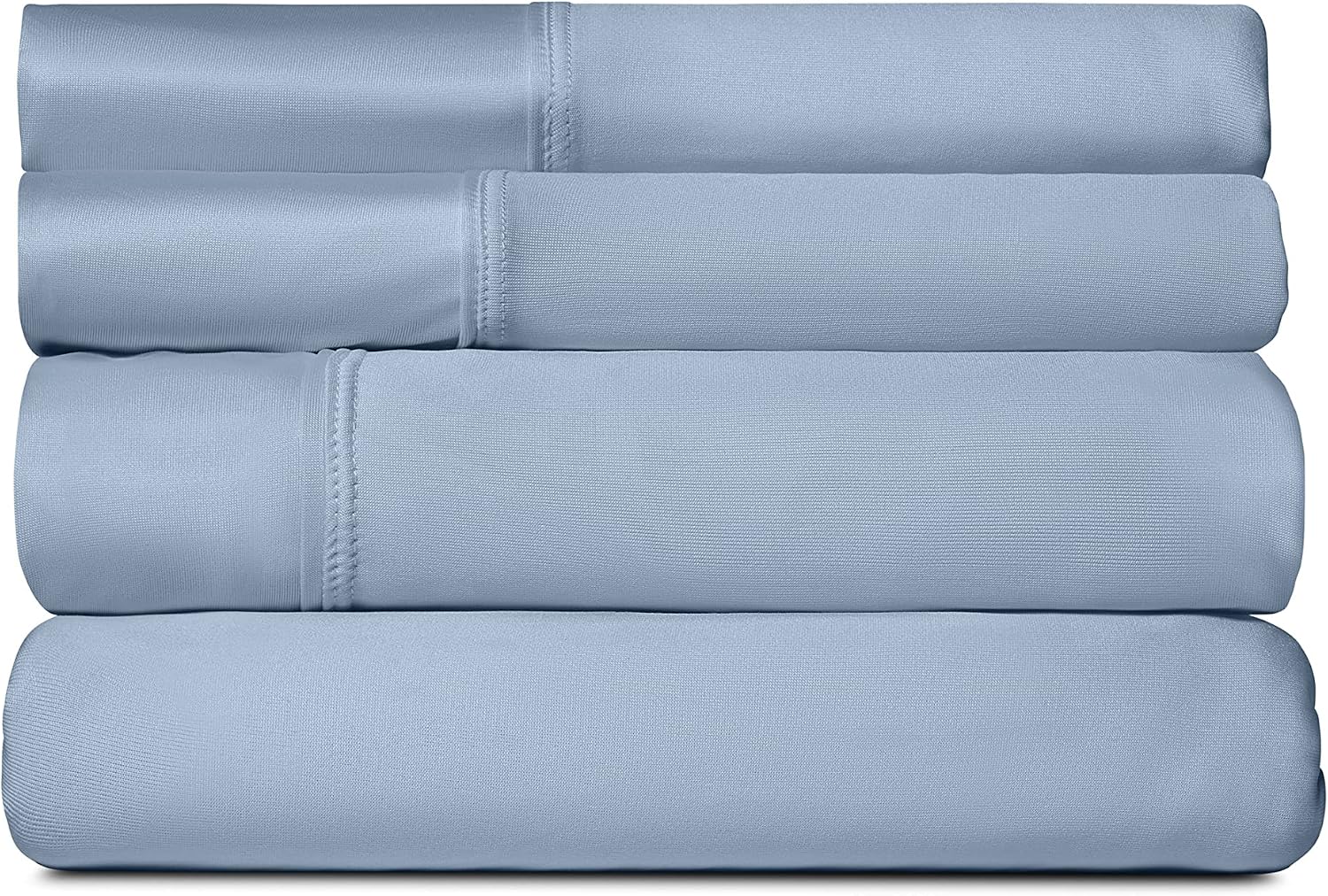 SHEEX - Active Comfort Cooling Sheets Set (Queen) Blue Sky - Moisture Wicking - 1 Flat Cooling Sheet, 1 Fitted Cooling Sheet, 2 Cooling Pillow Covers - Wrinkle Free - Sleep Aid