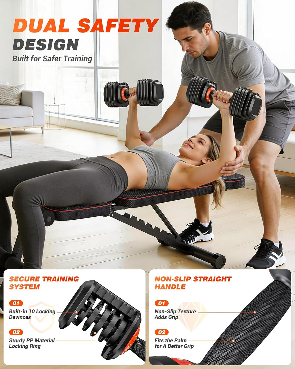 Rendpas Adjustable Dumbbells Set of 2, 5-in-1/10-in-1/16-in-1 Quick-Lock Hand Weights 25/55/80 lbs Pair, Anti-Slip Handle Free Weights Set for Home Gym Strength Training for Men Women