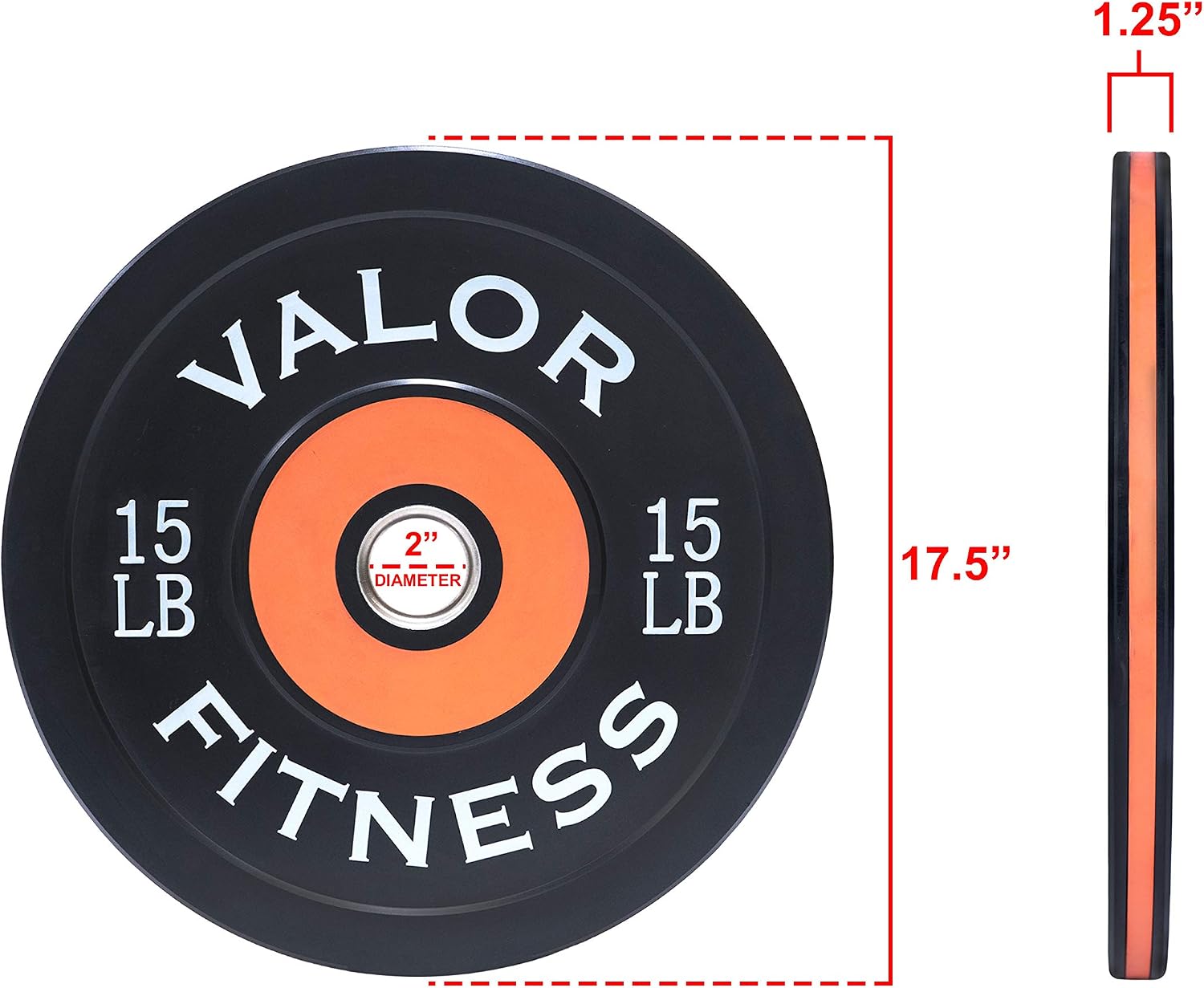 Valor Fitness Olympic Bumper Plate Pro - Weight Plates - Lifting Strength Conditioning Cross Training Workouts – Sold in Singles, Pairs, Sets - Workout Equipment